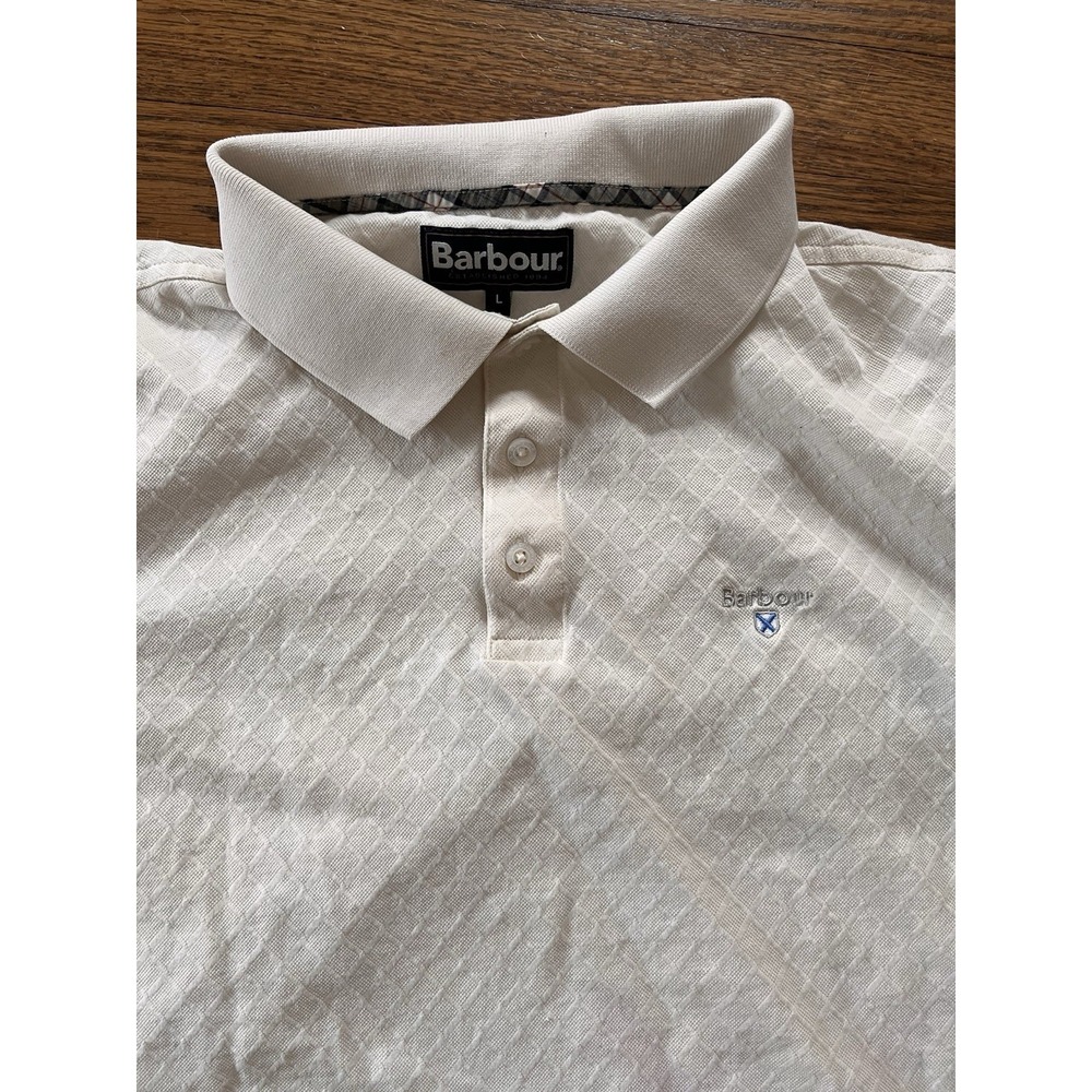 Barbour Sutton Logo Embroidered Luxury Polo‎ Men's Large Antique White Textured